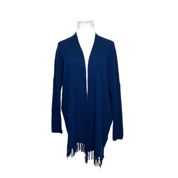 Joie blue cashmere long sleeves fringe hem open front cardigan size XXS - Picture 9 of 10